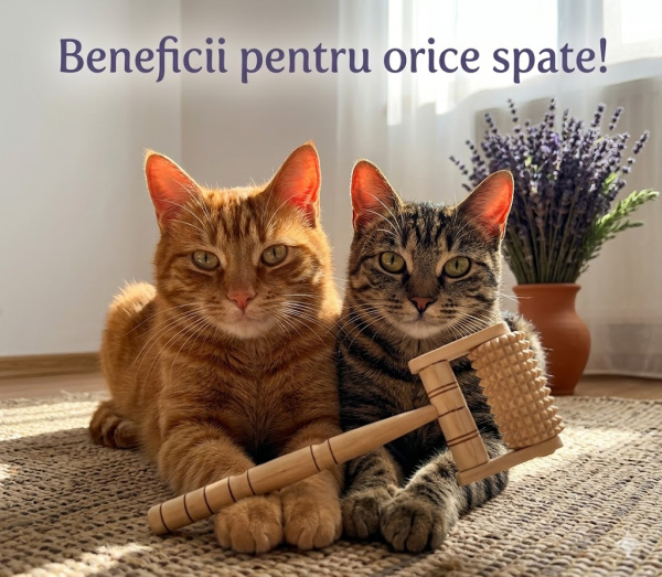 Aparat de masaj corporal din lemn cu mâner.