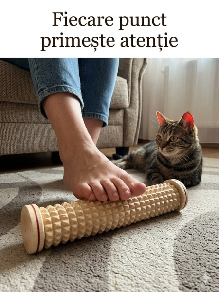 Aparat de masaj pentru picioare din lemn - rolă mare.
