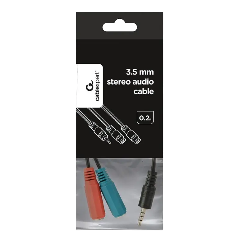 Audio Adaptor Cablexpert CCA-417, 3.5mm 4-pin (M) - 2x 3.5mm 3-pin (F), 0,2m, Negru