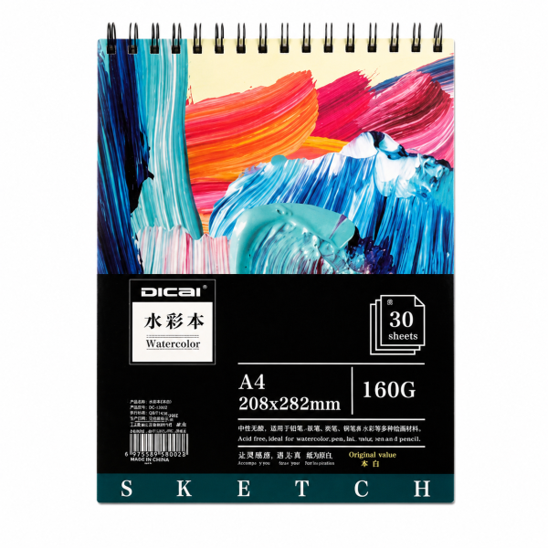 Bloc desen acuarela A4 DICAI, 30 file, 160g/mp, hartie premium pentru pictura