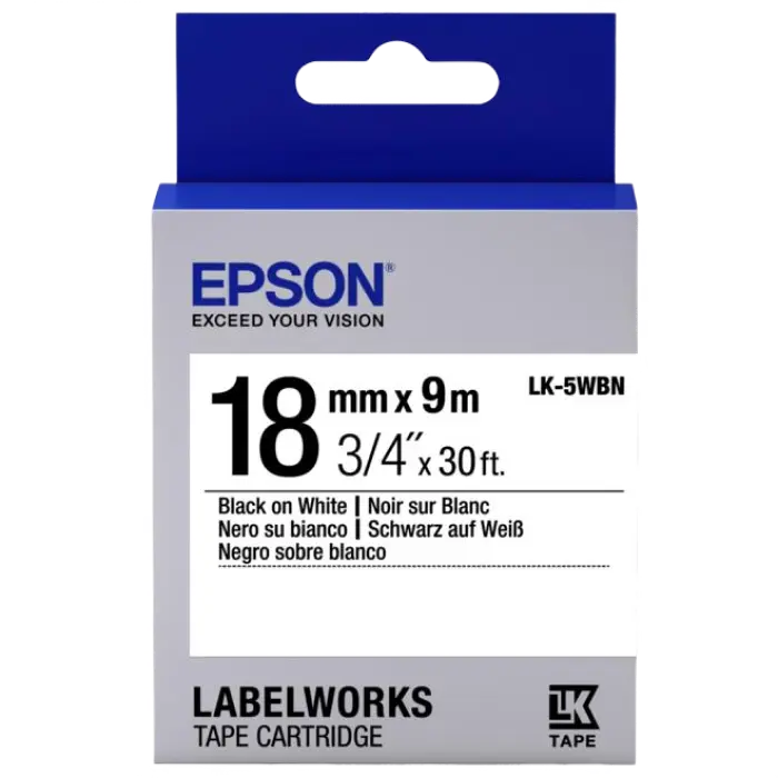 Cartuş de bandă Epson LK-5WBN, 18 mm x 9 m