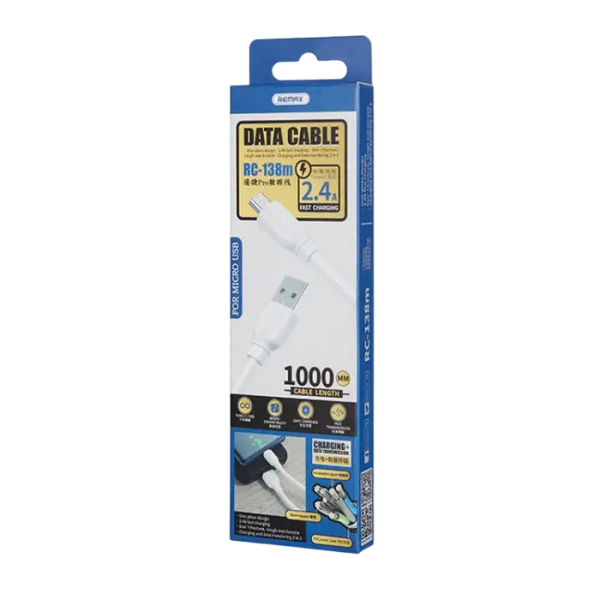 Cable de date Remax RC-138m, USB/micro-USB, 1m, Alb