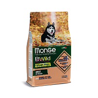MONGE dry BWILD grain free adult Salmon/Peas 12 kg, hrană uscată pentru câini