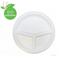 Farfurii biodegradabila din  trestie de zahar plata 3 dispartituri 220mm  BIO-RP09D-50  50buc