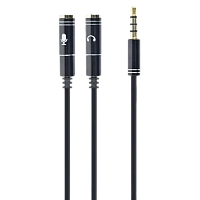 Audio Adaptor Cablexpert CCA-417M, 3.5mm 4-pin (M) - 2x 3.5mm 3-pin (F), 0,2m, Negru