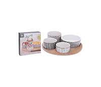 Set pentru aperitiv EH 5 unități cu suport din lemn - D22cm (51386)