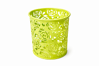Pahar pentru pixuri metalic ajurat, rotund, suport creioane decorativ, organizator birou, design floral, office, rezistent