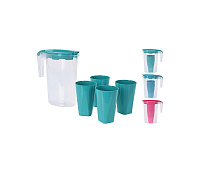 Set ulcior 1.75l și 4 păhare 200ml EH - 3 culori din plastic (20795)