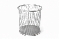 Pahar pentru pixuri metalic, plasa mesh, rotund, gri, 10 cm, suport rezistent pentru creioane, organizator birou, office
