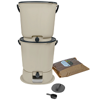 Set coșuri pentru compostare Bokashi Organko Essential Cream White + bază, 15.3L x 2
