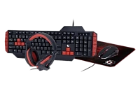 Set Tastatură + Mouse + Mouse Pad + Căști Gembird GGS-UMG4-02, Cu fir, Negru/Rosu
