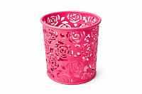 Pahar pentru pixuri metalic ajurat, rotund, suport creioane decorativ, organizator birou, design floral, office, rezistent