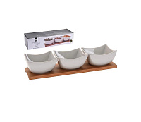 Set pentru aperitiv EH 4buc porțelan cu suport din lemn 30 x 10.5cm (25898)