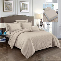 Lenjerie pat dublu DAMASC Policoton 6 piese, Ralex Pucioasa, Cearceaf cu elastic pentru saltea 160x200 cm sau 180x200 cm Bej