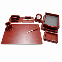 Set Birou Premium 8 Piese Maro, Piele Ecologica, Design Elegant, Organizator pentru Birou Managerial