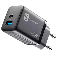Încărcător Cellularline Wall Charger GAN, 2 Ports, 45W, 45W, Negru