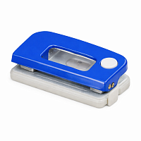 Perforator metalic 4Office 8 cm, 12 file, cu rigla si fixator, 2 gauri, albastru, perforator birou compact