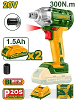 Mașină de înșurubat cu impact cu acumulator 20V 2300rpm 300Nm + 2 ac.; Jadever