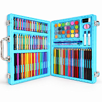 Set desen 128 piese, trusa pictura si colorat copii, markere creioane colorate acuarele, kit artistic complet, valiza portabila, set creativ profesional, cadou copii fete baieti