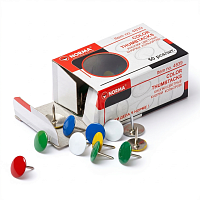 Set 5 cutii pioneze colorate Norma, pioneze birou pentru panou pluta si afisare documente, ace fixare hartie colorate, 50 buc/cutie