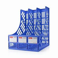 Suport documente vertical A4, 3 compartimente, albastru, organizator birou plastic, tava fisiere, suport dosare, reviste, cataloage