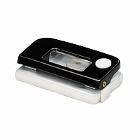 Perforator metalic 4Office 8 cm, 12 file, cu rigla si fixator, 2 gauri, negru, perforator birou compact