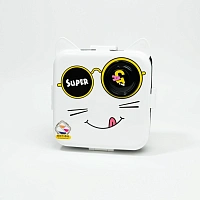 Lunch Box Pisică cu ochelari plastic+lingură+recipient pentru sos